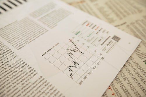 A stock chart printed in a financial newspaper
